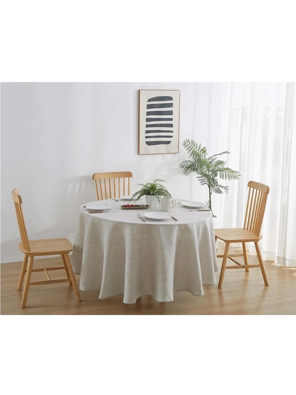 NEW 100% French Flax Linen Round Tablecloth 80”, Natural Linen